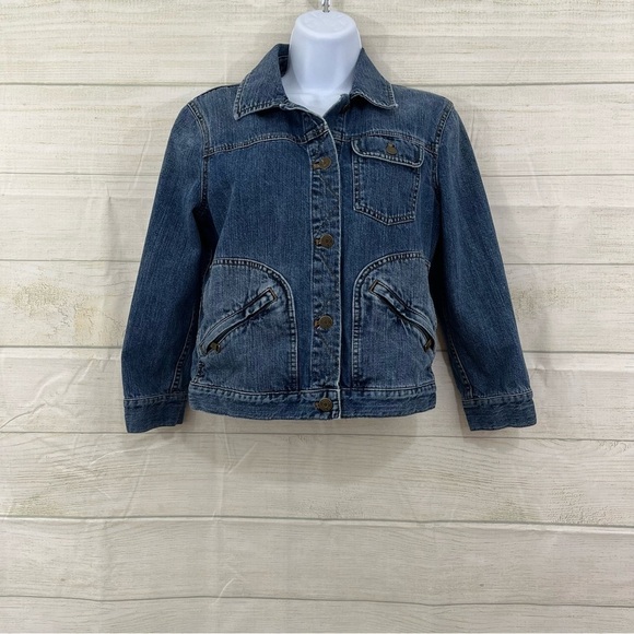 Lauren Jeans Co Denim Medium Wash Crop Denim Jacket - Picture 1 of 10